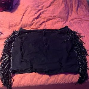 Plus size black denim mini skirt